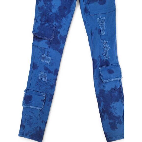 Si Tu Veux Brutini‎ Cargo Jeans Blue 28 Skinny Fit Stacked Grunge Street Style - Picture 2 of 7